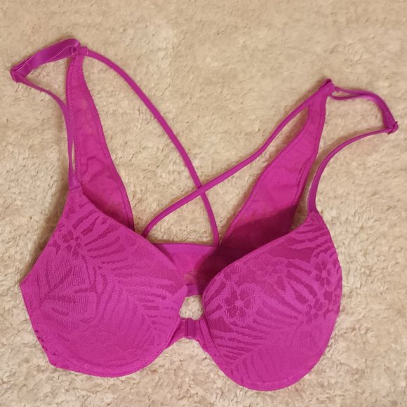 GUC ~ Victoria Secret PINK Lined & Padded Lacey Push-Up Bra (Size: 32A) - Picture 1 of 8